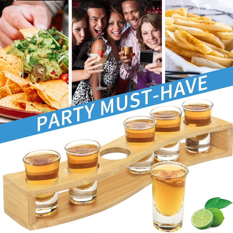LINALL Shot Glasses 6pcs Shot Glass Set 1oz/30ml Shot Glass Holder Heavy Base for Whisky Tequila 6 Shot Glass Serving Tray (6pcs) - Image 4